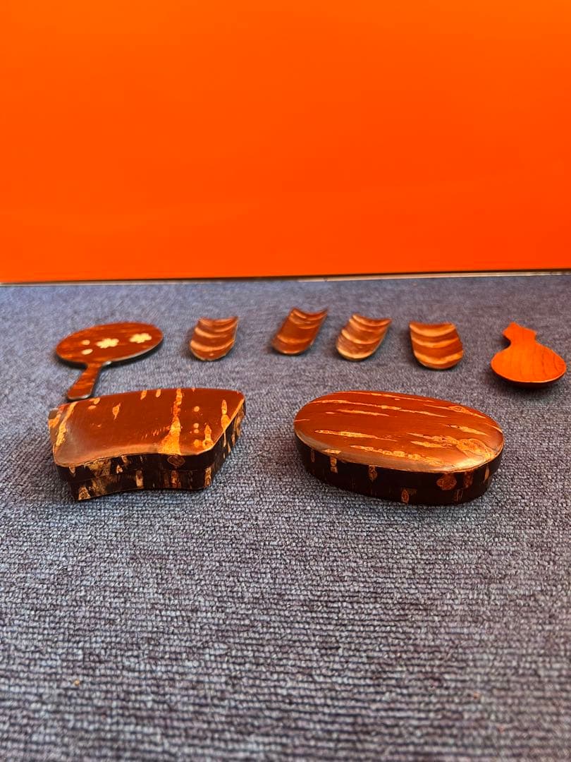 1248 桜皮細工 小物入れ2客 匙付き5客　鏡1 客　木地　未使用