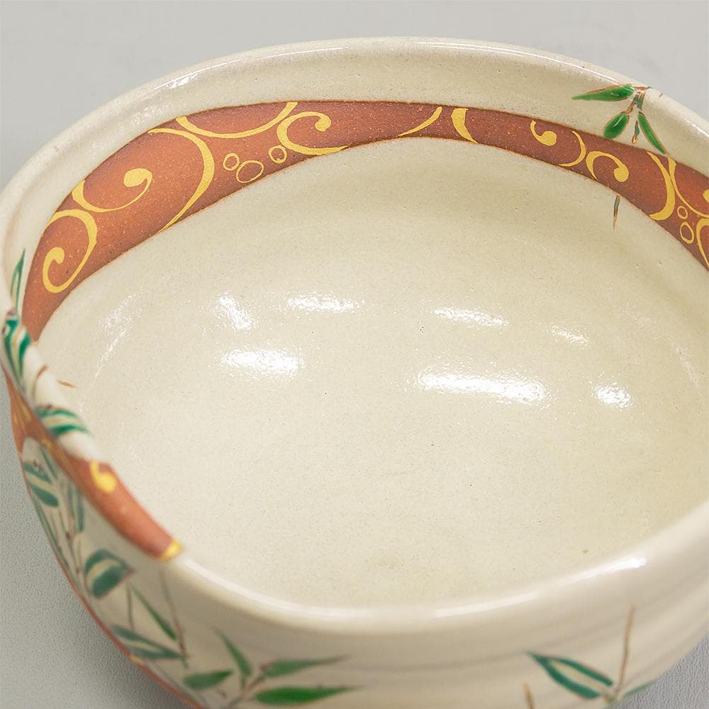 京焼 平安 中村秋峰 茶碗 光琳水露笹絵 美品 共箱 茶道具 抹茶碗 平茶碗