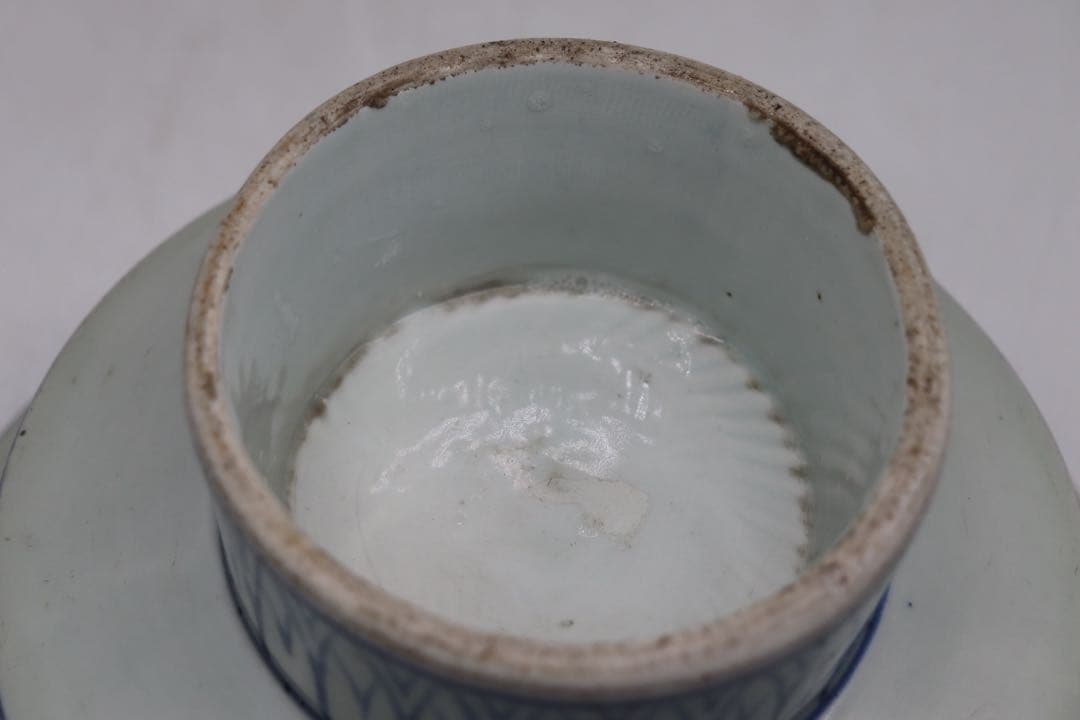 江戸　伊万里　染付　高台鉢　花鳥紋　送料込み1226