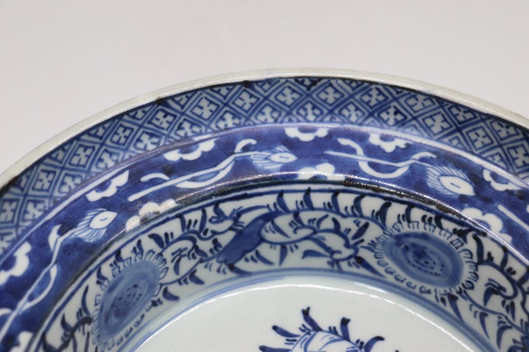 江戸　伊万里　染付　高台鉢　花鳥紋　送料込み1226