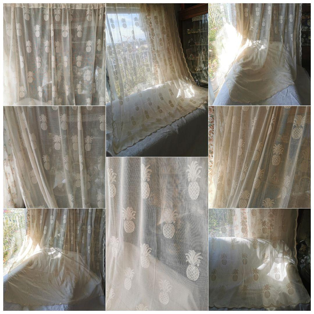 アンティーク ノッティンガムレース最高峰マドラスフレームカーテン パイナップル
