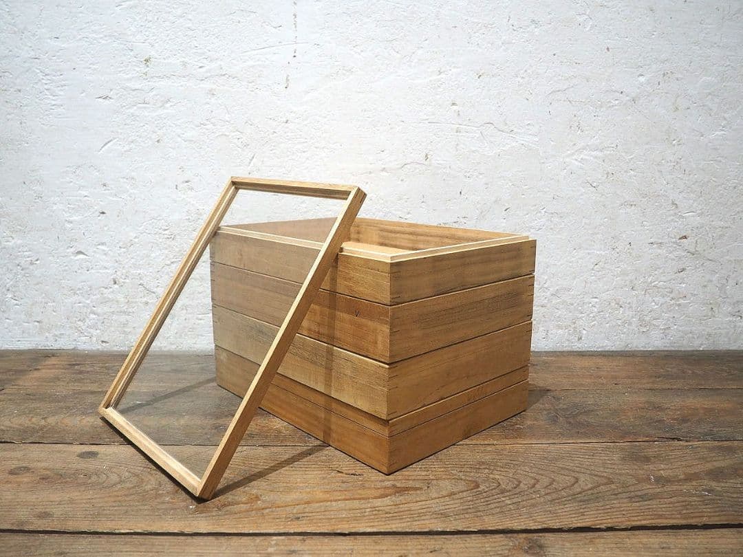 1389 ①蓋付 レトロな標本ケース(小)4個セット　ガラスケース　コレクション