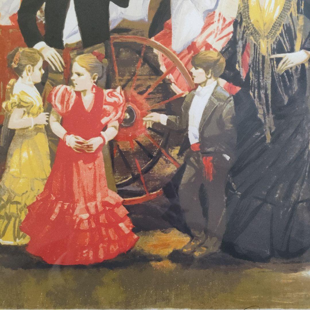 斎藤三郎　大判リトグラフ『祭りの馬車』直筆サイン入、ウコン布&共箱付