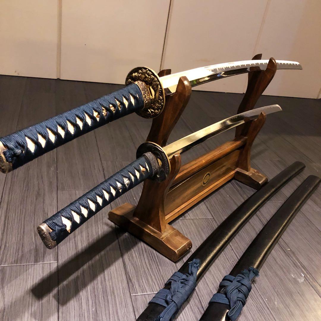 高級模造刀　居合刀　 美術刀剣　太刀　脇差　大小セット　緑拵え