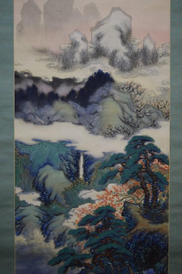 真作/包容生成/天長地久図/紅葉山水図/桐共箱付/布袋屋掛軸HE-571