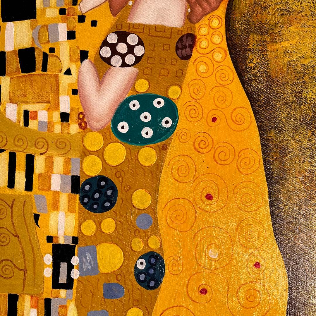 ★秀作★手書き油絵 グスタフ・クリムト 接吻 キス 肉筆絵画 額付き 油彩画