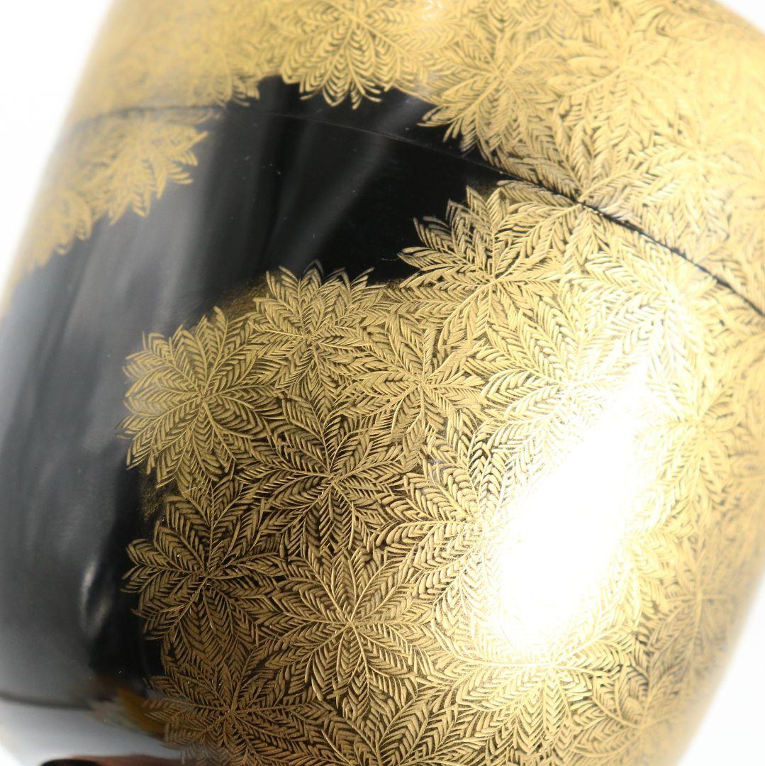 照月作 輪島塗 しのぶ文 沈金 中棗 茶道具 共箱共布　V939　N8