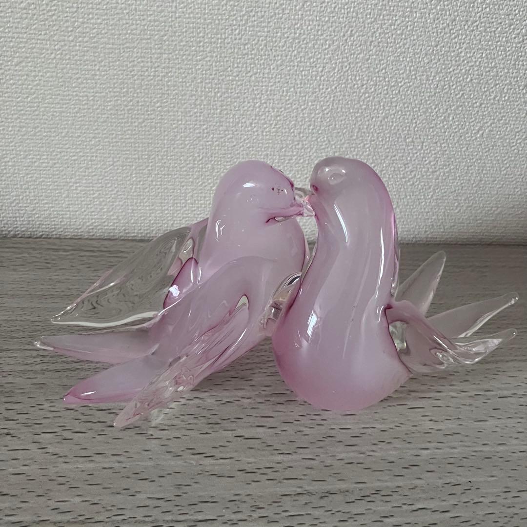 薄いピンクの鳥のガラス置物　ベネチアングラス　ムラーノmurano イタリア