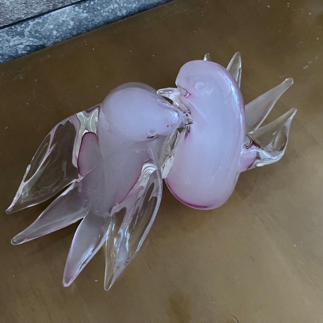 薄いピンクの鳥のガラス置物　ベネチアングラス　ムラーノmurano イタリア