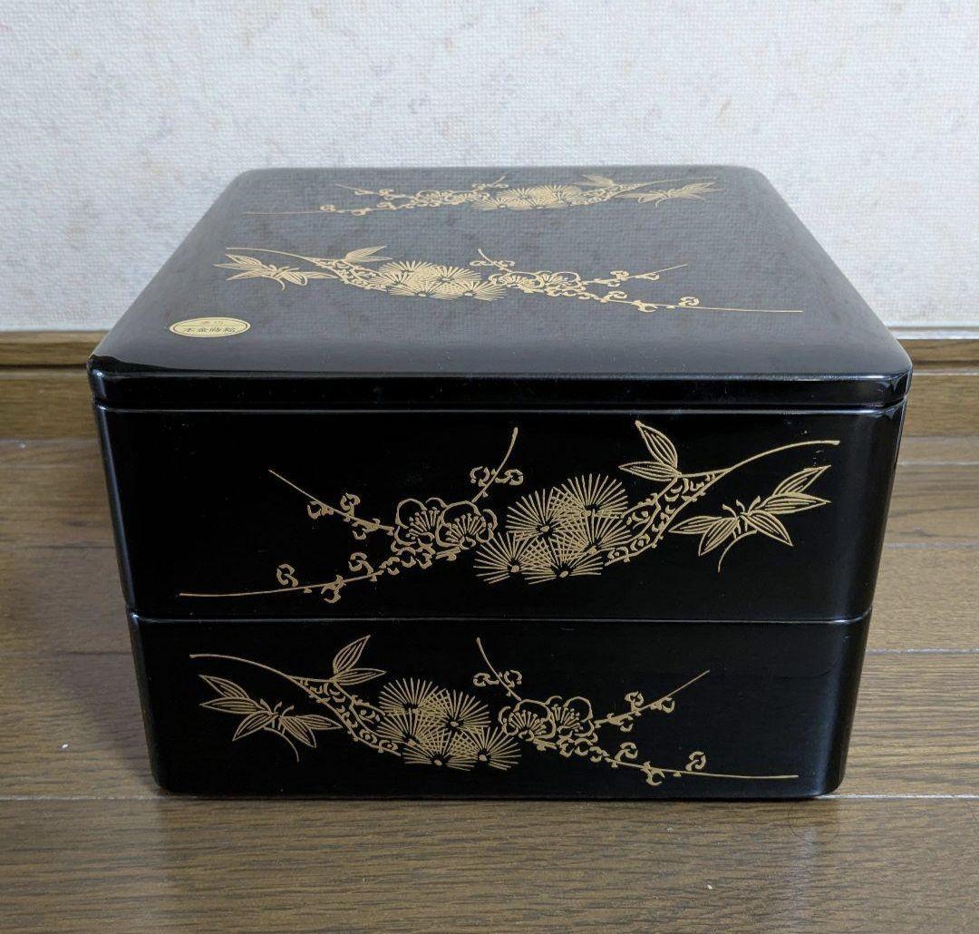 未使用 ☆ 2段重箱 菊華堂 孔雀屋利吉 漆巧 本金蒔絵