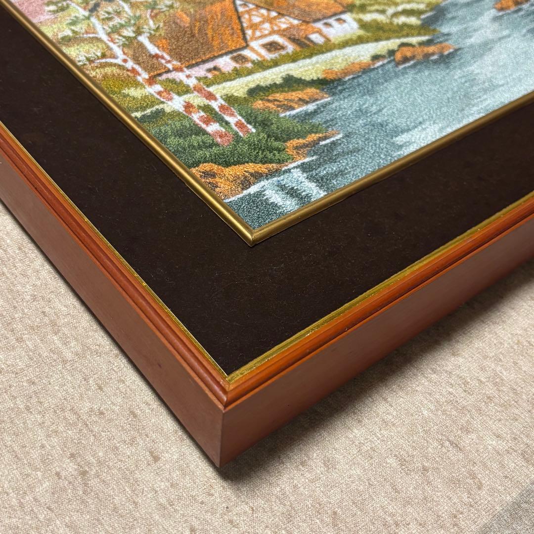 ヴィンテージ アンティーク 松鳩文化刺繍 専用額縁つき 風景 糸の絵
