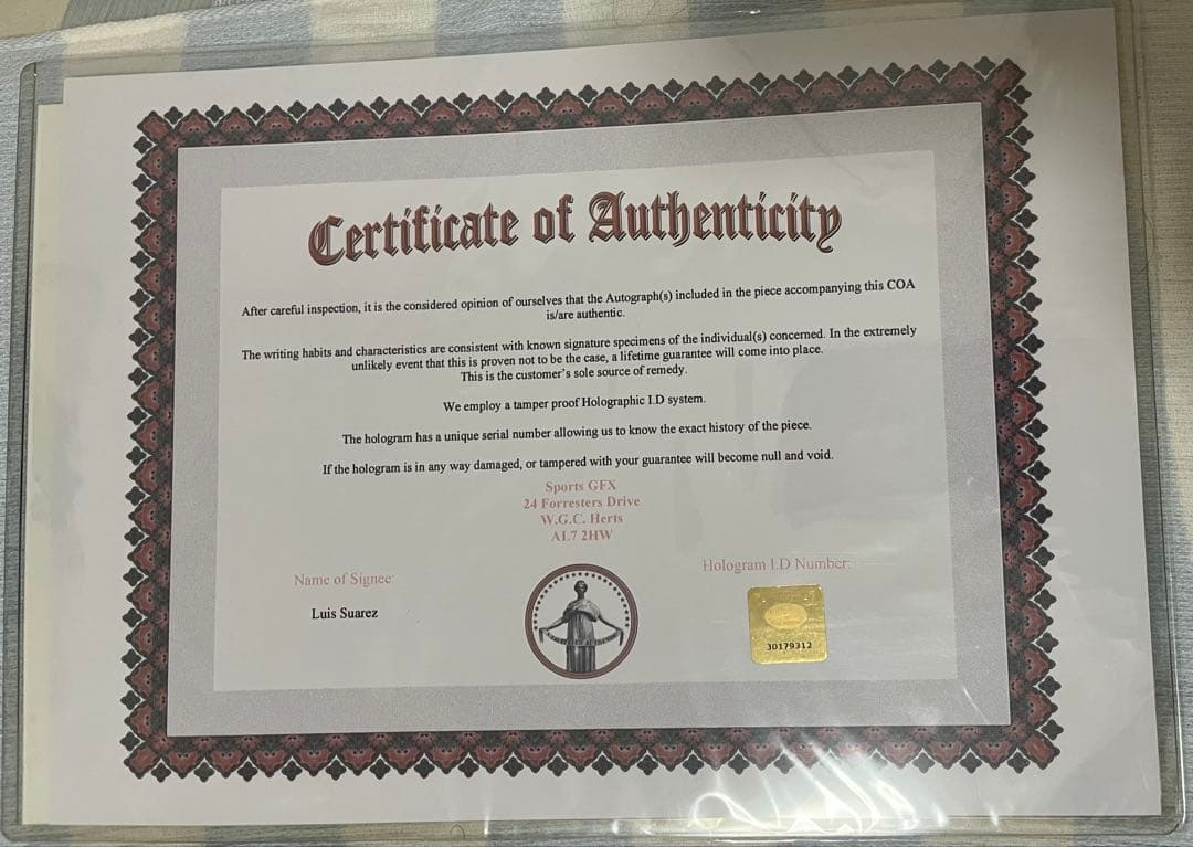 ルイス・スアレス選手　直筆サインパネル