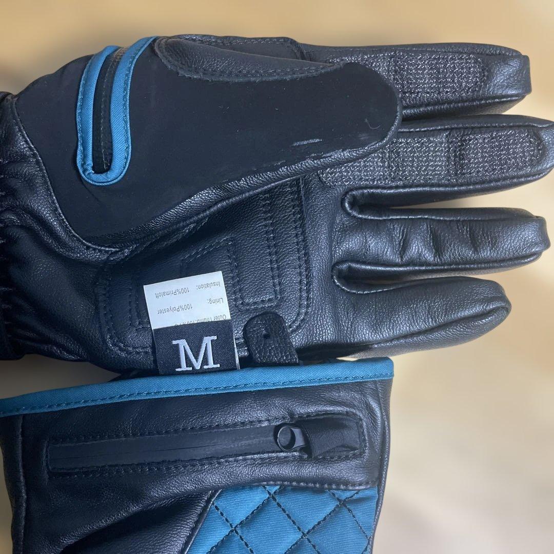 HAND OUT 防水グローブ Mサイズ ブラック/ブルー　レザー
