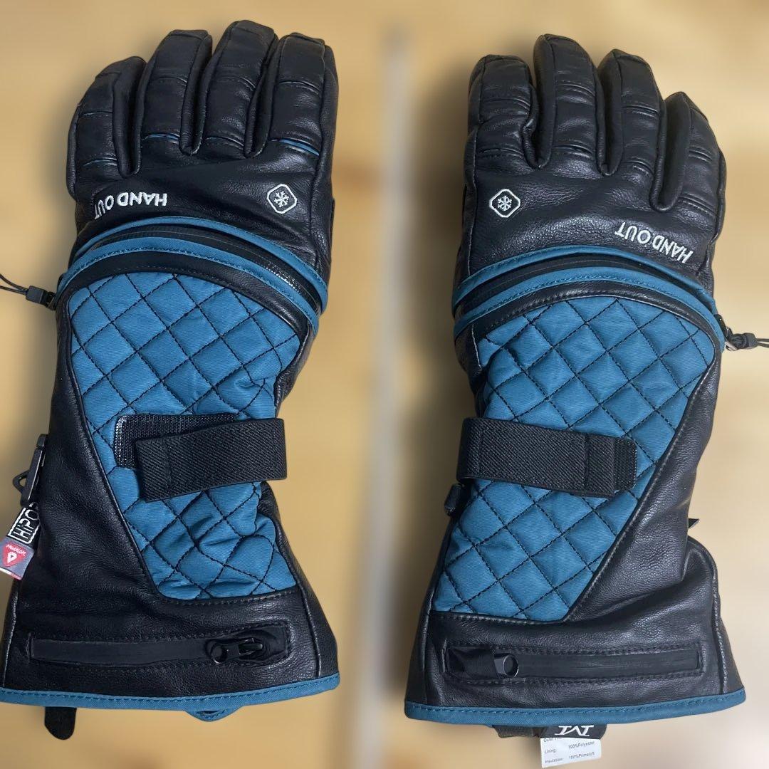 HAND OUT 防水グローブ Mサイズ ブラック/ブルー　レザー