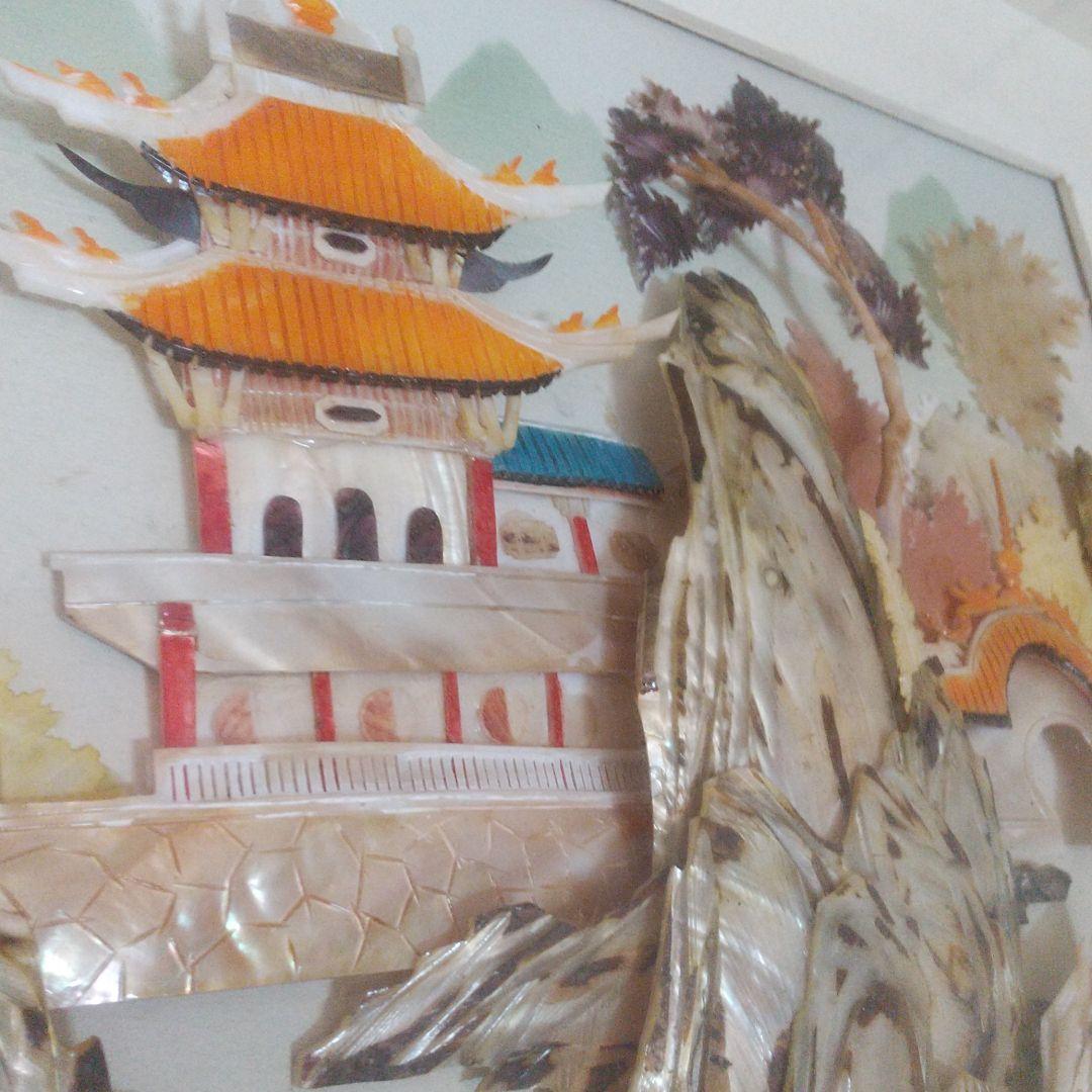 貝細工 珊瑚 貝 螺旋細工の額付き 縁起 開運 風水