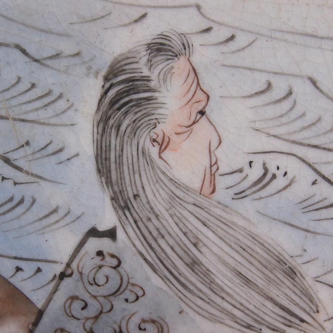 【骨董・美品】大日本九谷造 赤絵 高砂図 飾り皿/大皿/径40cm弱 明治期