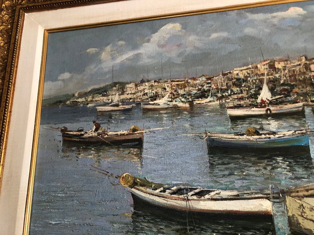 Ciro Canzanella 港の風景 油彩画