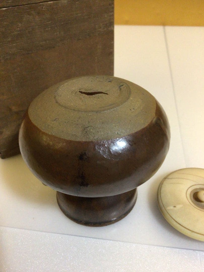 茶道具 耳付き茶入れ 時代合わせ木箱付き