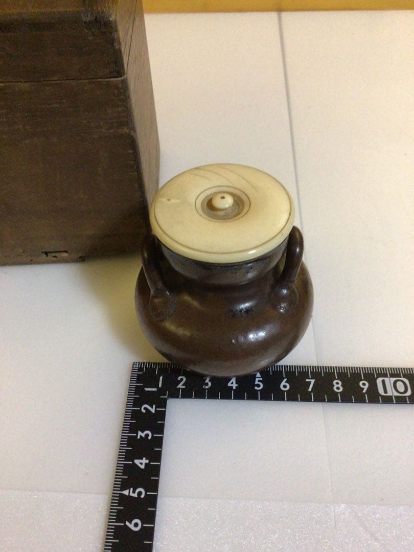 茶道具 耳付き茶入れ 時代合わせ木箱付き