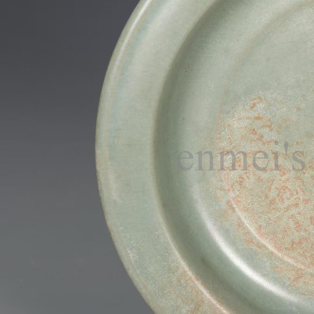 中国古美術・宋汝窯款・天青釉折沿盤・観賞用陶磁器・陶芸・置物・食器・禮品・木箱付