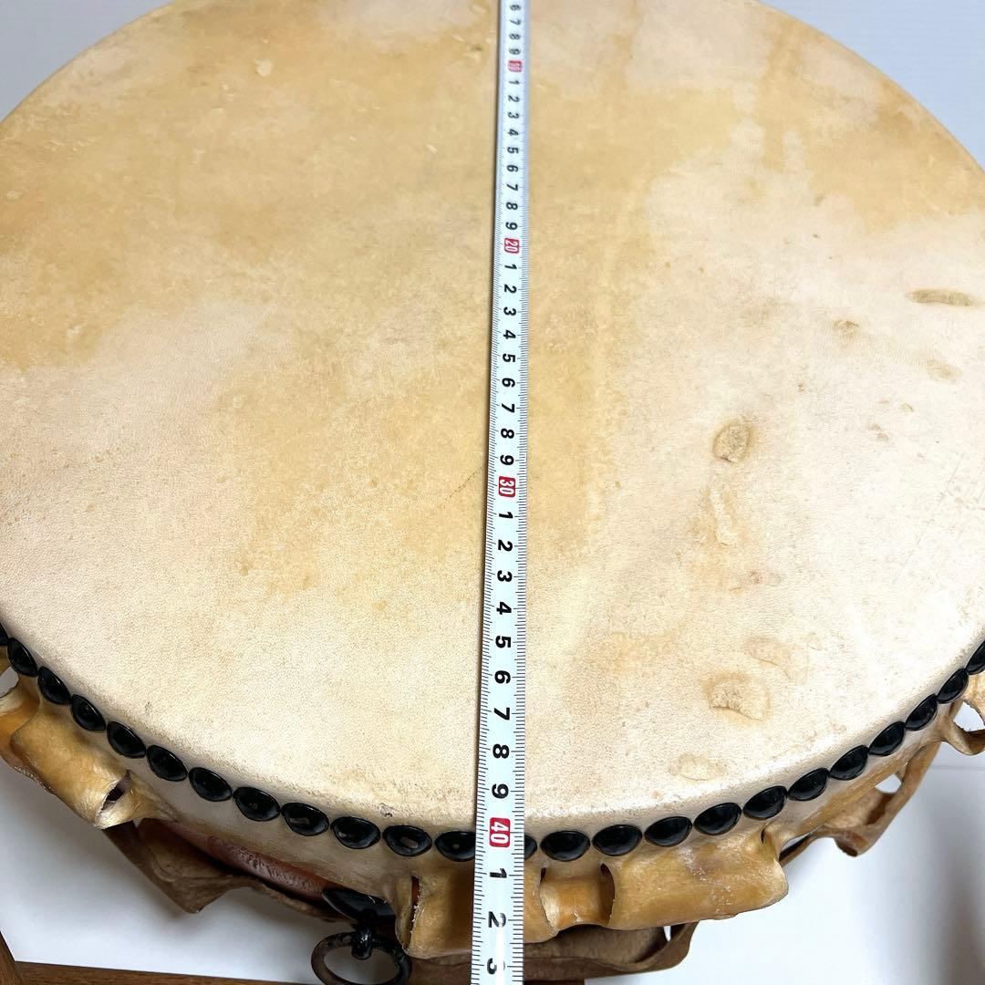 【美品】　岡田屋布施 台座　平太鼓 40cm×15cm バチ付き　和太鼓　打楽器