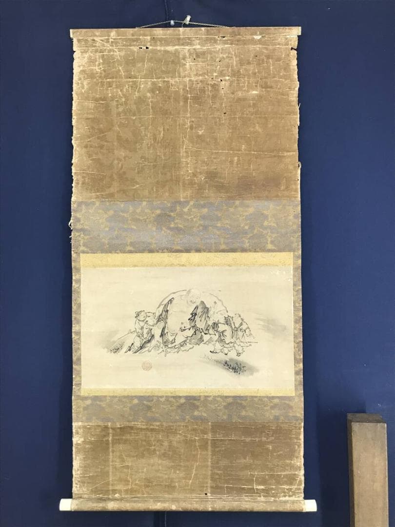 模写/狩野元信/布袋唐子図/福神図/人物図/横物/古画/掛軸☆宝船☆AH-678