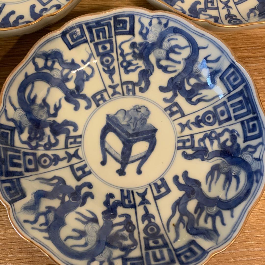 芙蓉手　古美術 皿 細工　染付　希少品　5客