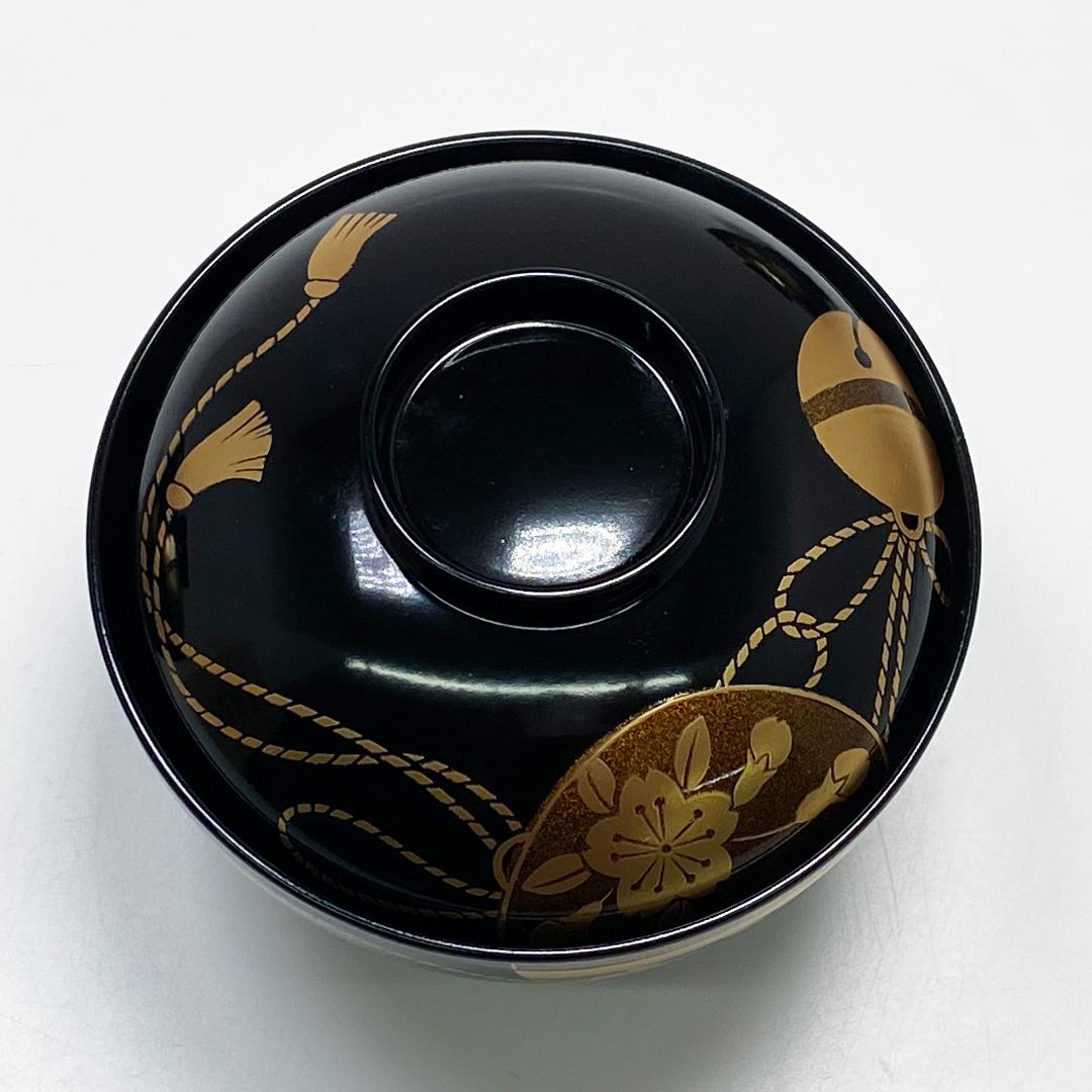 未使用 会津塗 乙造作 漆器 金彩 蒔絵 桜鈴紋 お吸物椀 5客 共箱