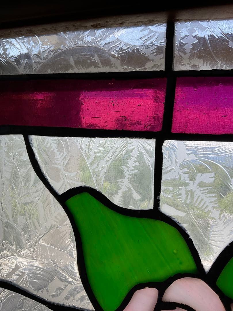 額装 ステンドグラス　薔薇 バラ　窓　アンティーク　ヴィンテージ　大正 浪漫