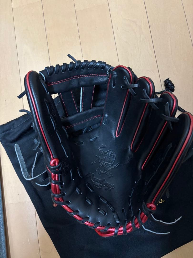 Rawlings 軟式グローブ 黒/赤 収納袋付き