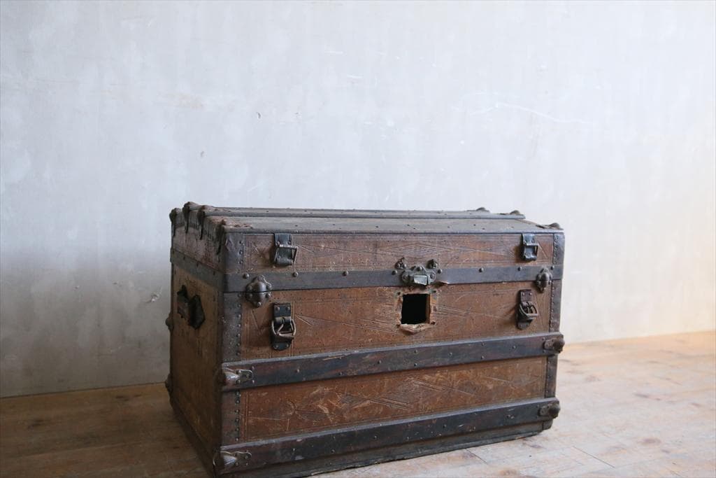 英国アンティーク古木トランクケース/スーツケース/テーブル机(74-307)