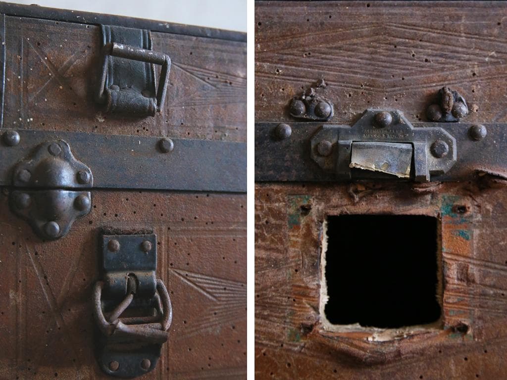 英国アンティーク古木トランクケース/スーツケース/テーブル机(74-307)