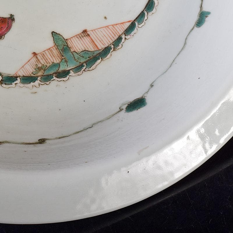 中国　粉彩　山水人物文盤　大皿　直径約37.7㎝　M　R8286B