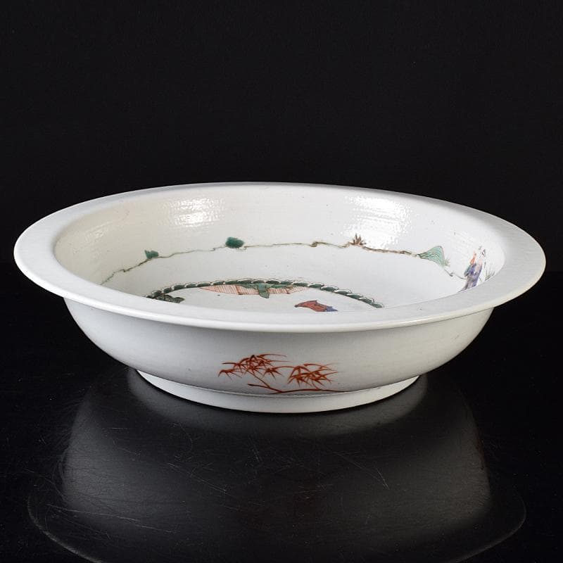 中国　粉彩　山水人物文盤　大皿　直径約37.7㎝　M　R8286B