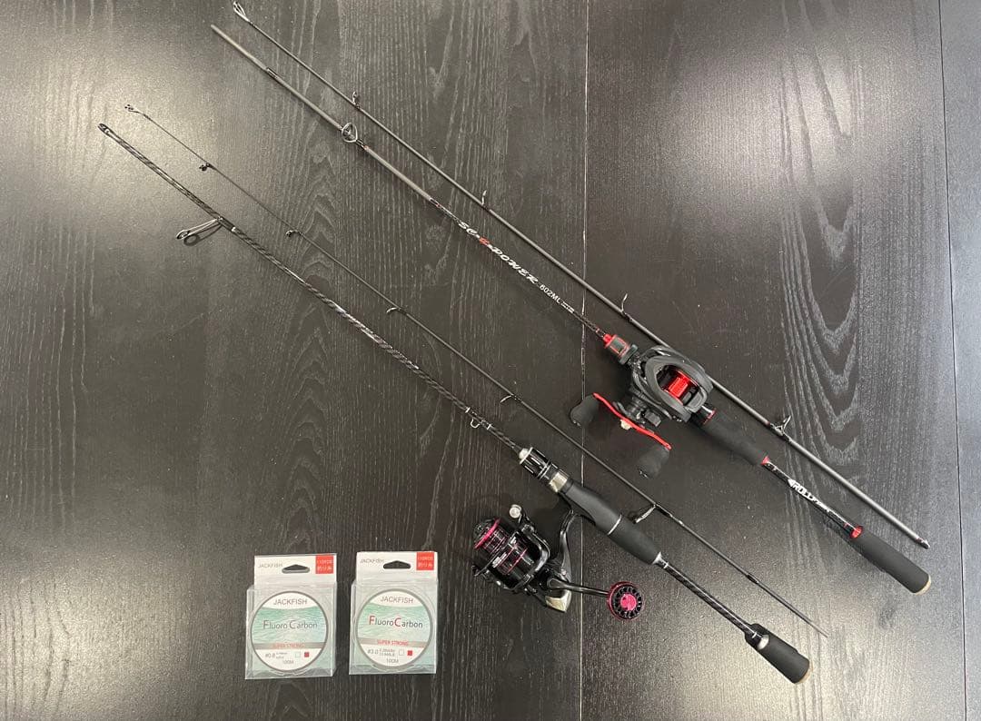 バス釣り2セット・ベイトロッド&リール(左巻)スピニングロッド&リール・ライン付