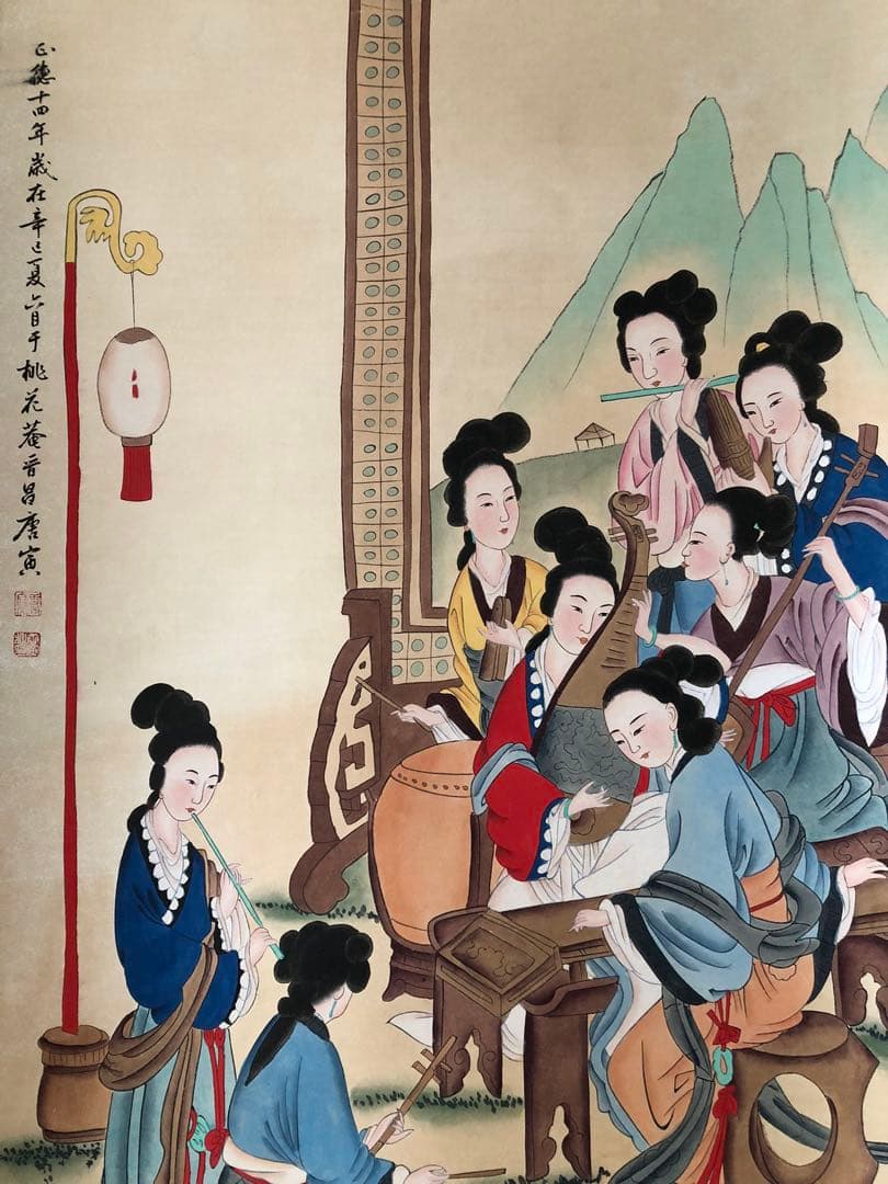 唐寅 仕女図 掛け軸 四尺 手描き 中国美術 絵画 書画 人物画 インテリア