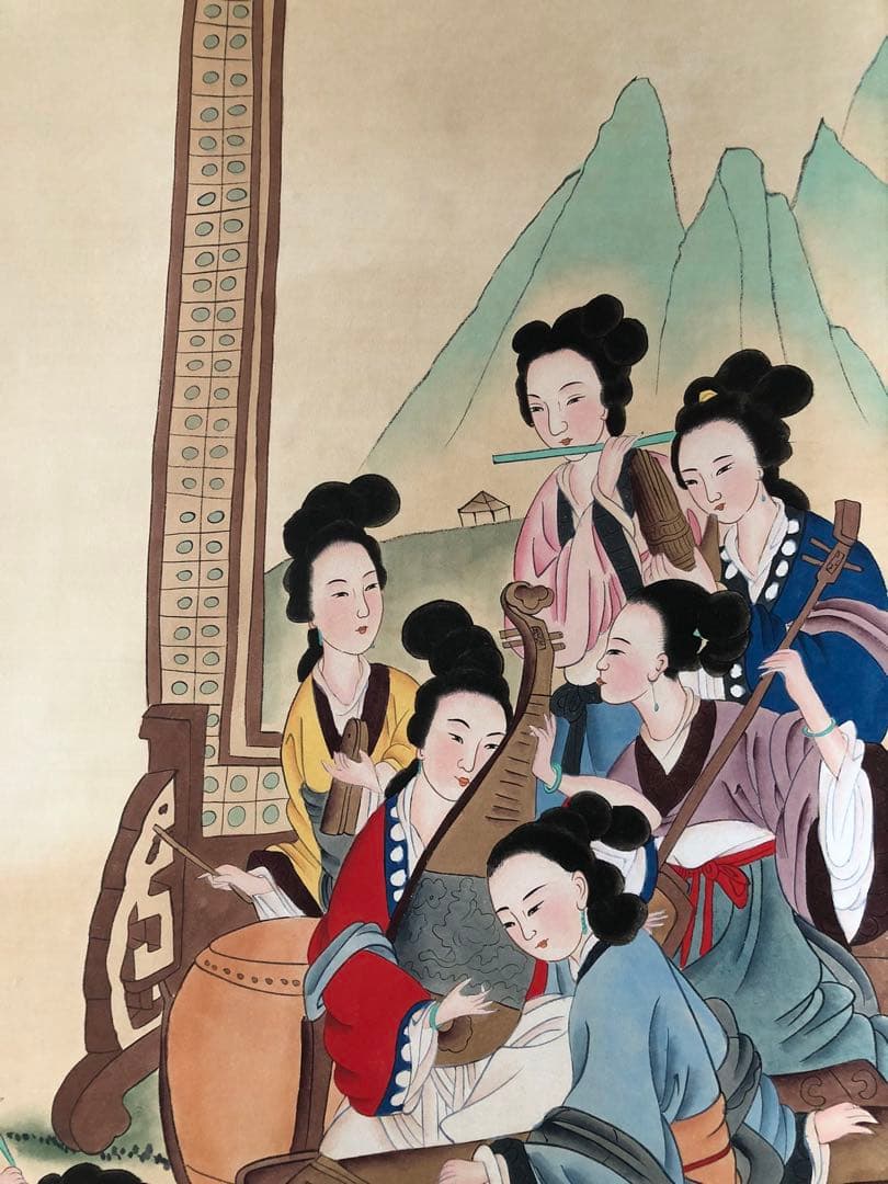 唐寅 仕女図 掛け軸 四尺 手描き 中国美術 絵画 書画 人物画 インテリア