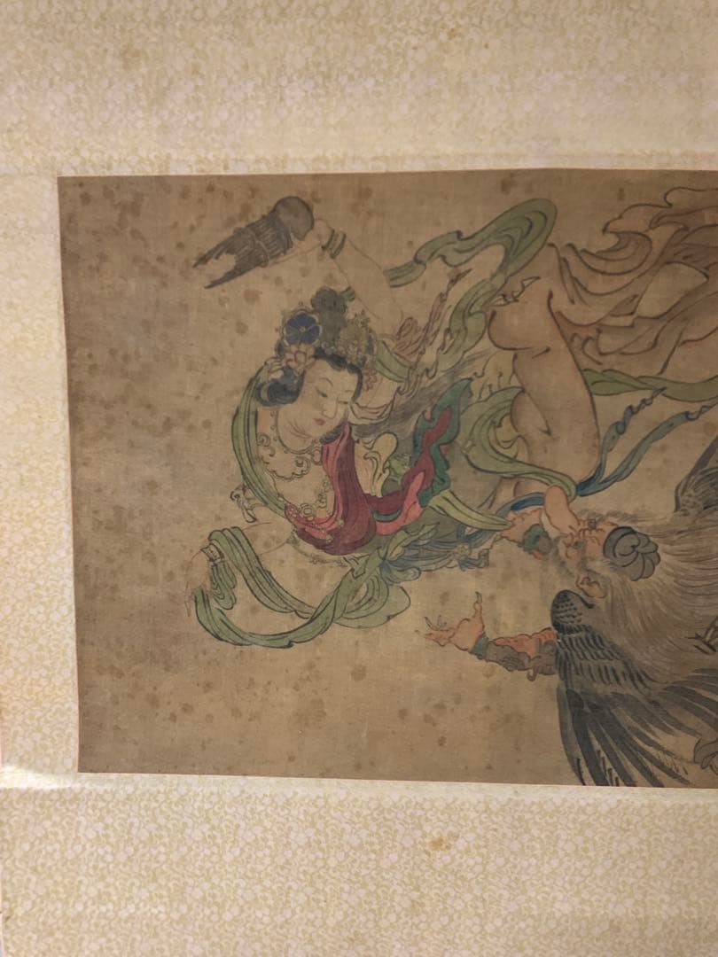 『X6449』『無落款 天狗に天女図』 日本画 江戸絵画 仏教絵画 掛軸