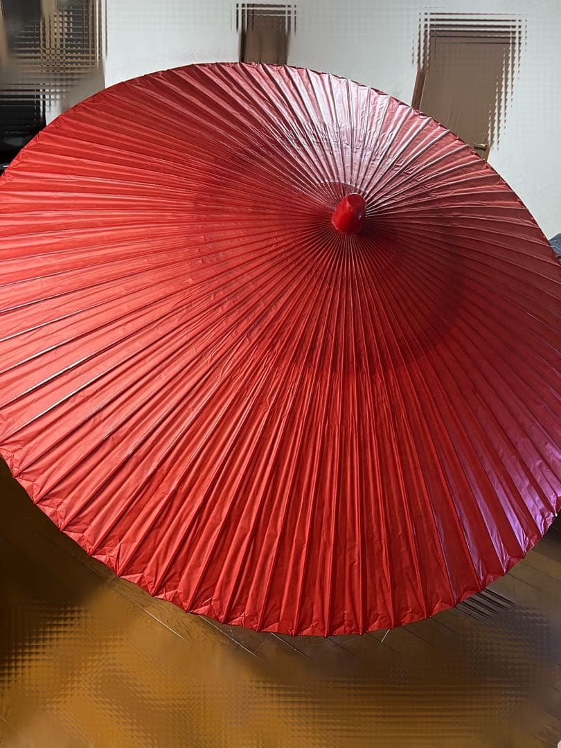 茶道具　野点傘　赤　袋と箱付き