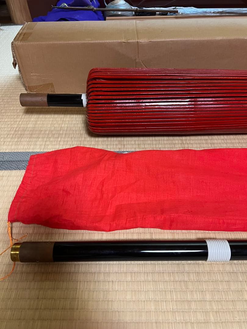 茶道具　野点傘　赤　袋と箱付き