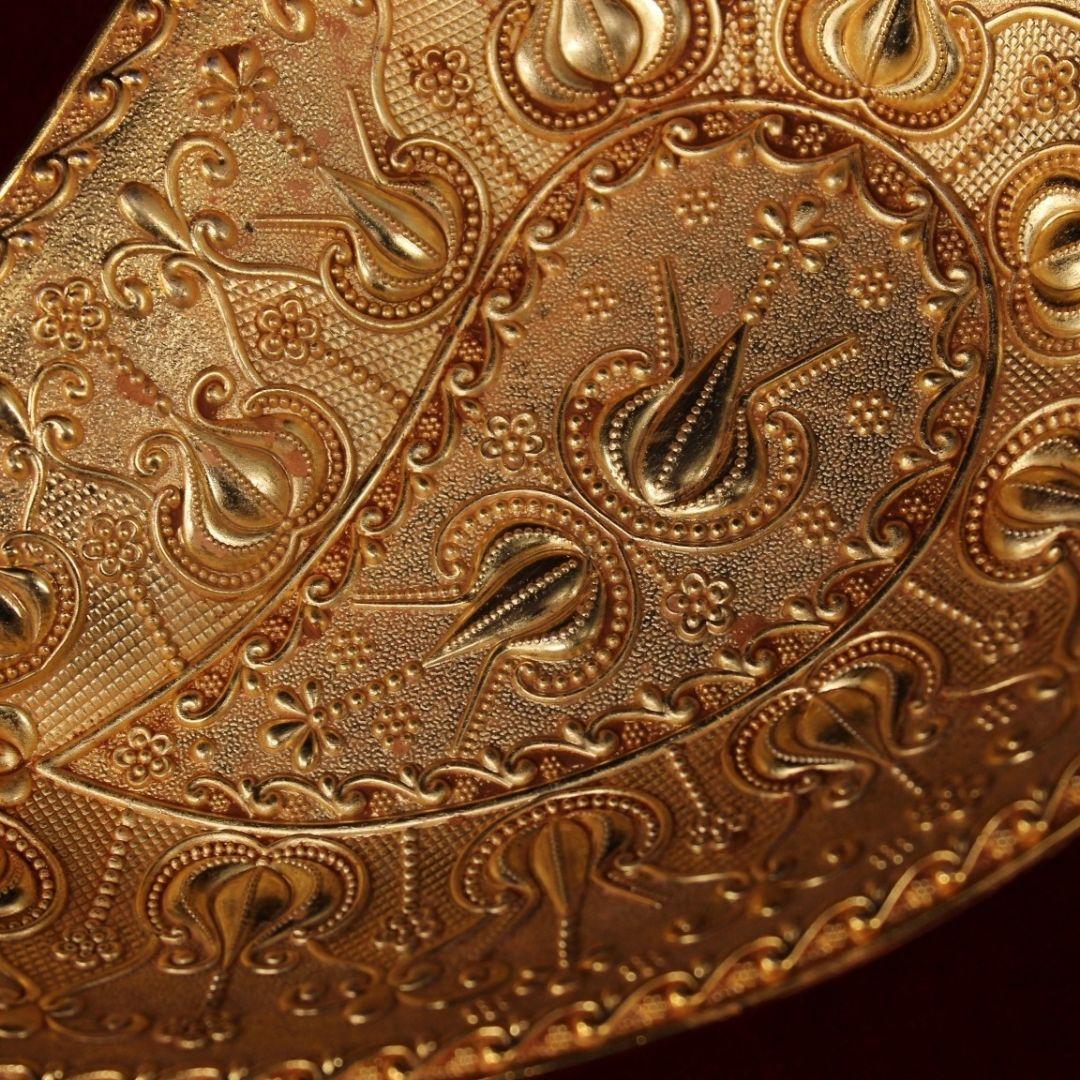 中国美術・金葉皿・純銅微彫・手製・高浮彫・置物・食器・茶器