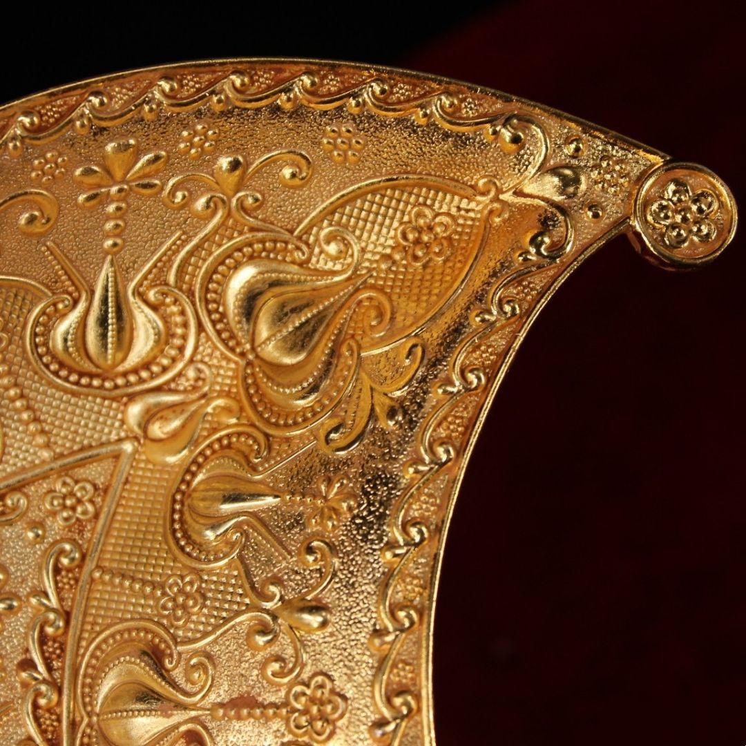 中国美術・金葉皿・純銅微彫・手製・高浮彫・置物・食器・茶器