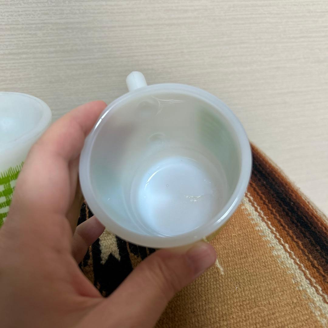 ファイヤーキング　緑のチェックマグカップ 2個セット　ミッドセンチュリー