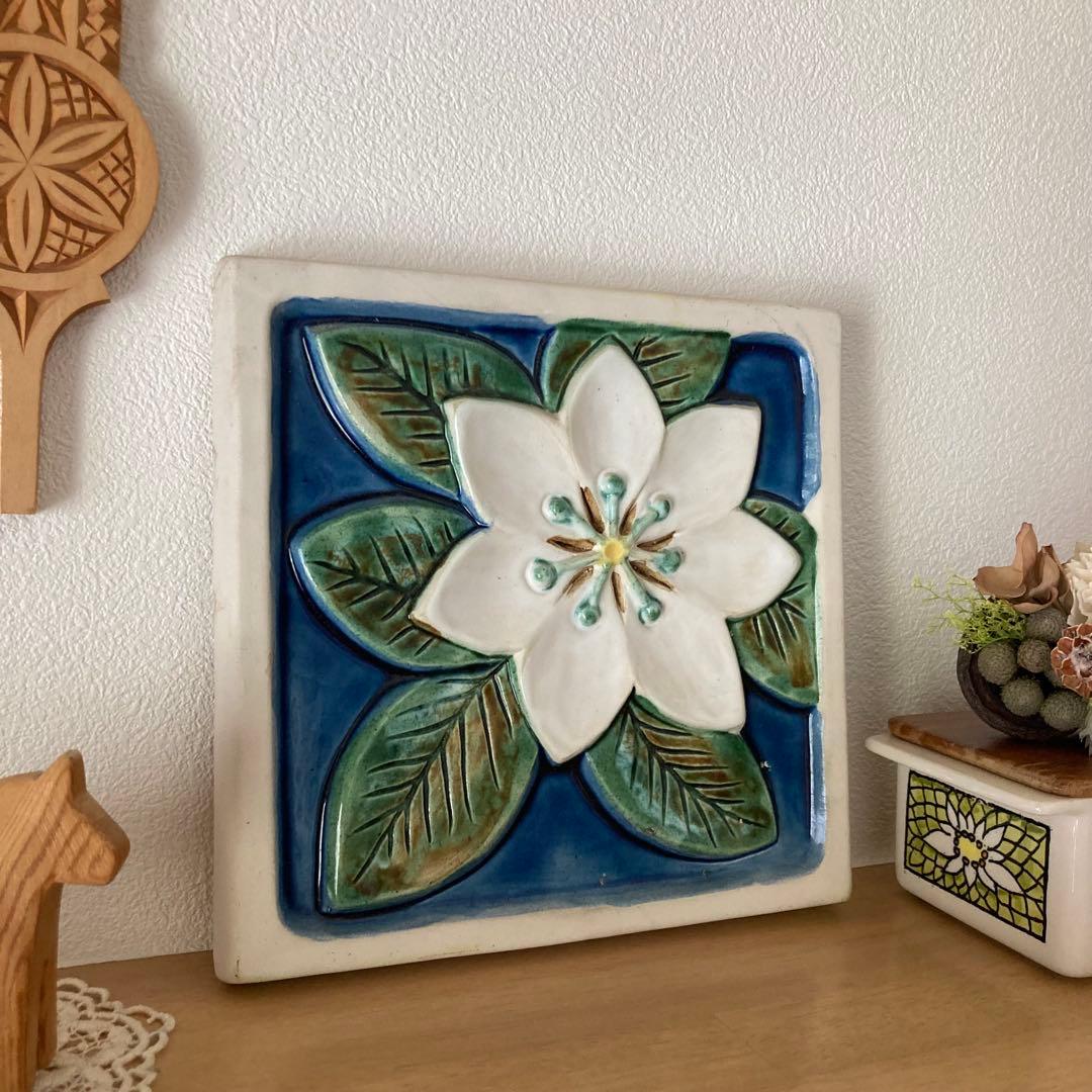 ★SALE★北欧ヴィンテージ　JIE白陶板（大）とても珍しいツマトリソウの陶板