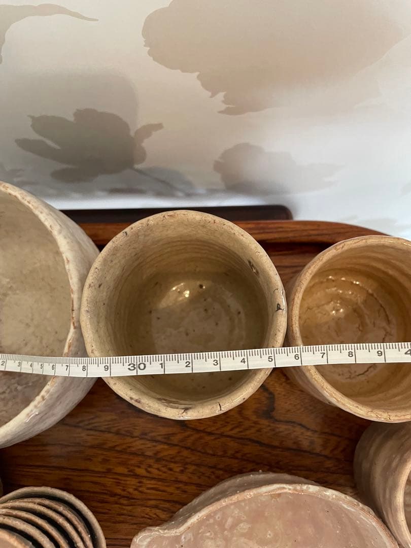 未使用　萩焼　茶道具セット 20点 陶器・木製茶托　 おぼん　トレイ　まとめ売り