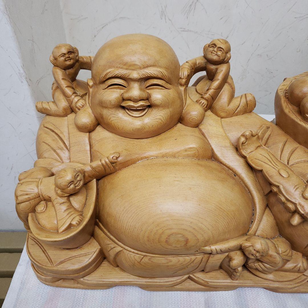 Ｂフライデー蔵出し特価布袋さん１木造り製 子供たち付き 大きめ