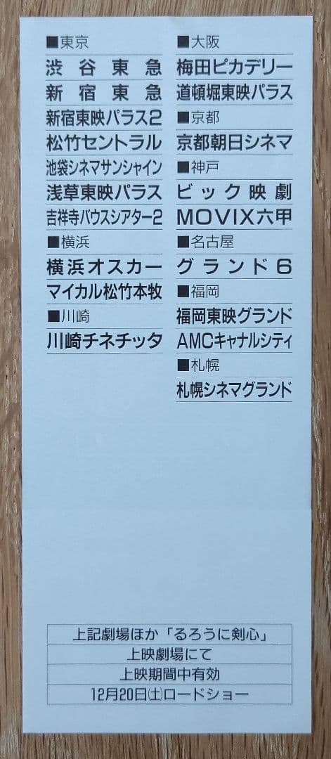 るろうに剣心 カードダスマスターズ　 非売品特典 プロモカード0番&全国共通割引