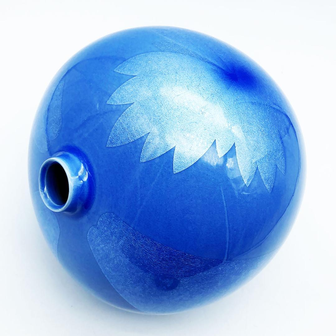 九谷焼 石川県指定無形文化財 中田一於 淡青釉裏銀彩 花文 壷 花瓶 作家