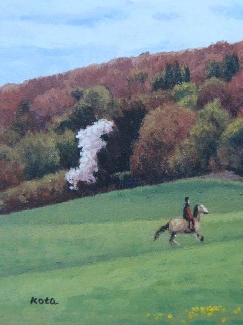 谷内こうた、【早春の丘】、希少な画集画、新品高級額・額装付