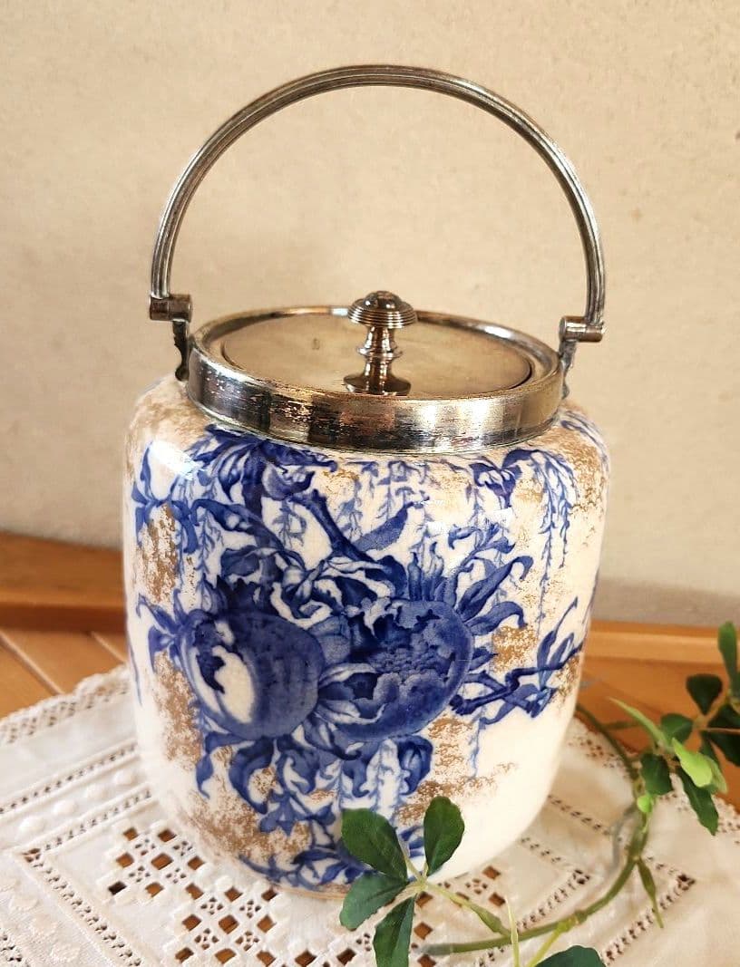 青い花　クッキージャー　ジャー　イギリス　古い　ロイヤルドルトン